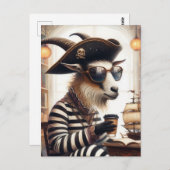 Carte Postale Chèvre pirate boire du café (Devant / Derrière)