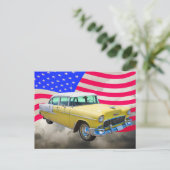 Carte Postale Chevrolet Bel Air 1955 Avec Drapeau Américain (Debout devant)