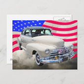 Carte Postale Chevrolet Fleetmaster Et Drapeau Américain 1948 (Devant / Derrière)