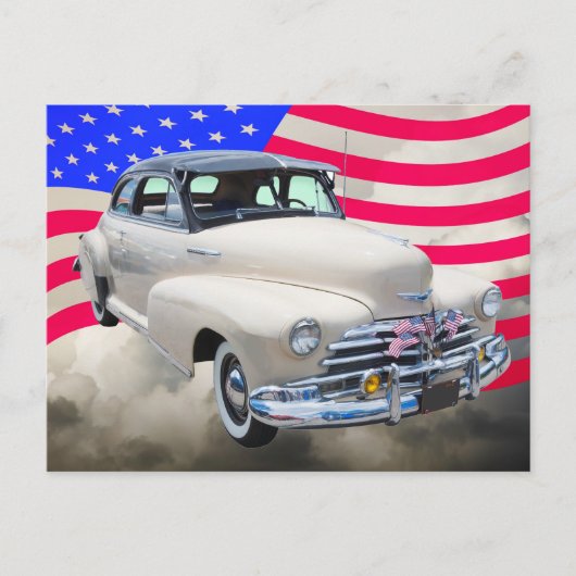 Carte Postale Chevrolet Fleetmaster Et Drapeau Américain 1948 (Devant)