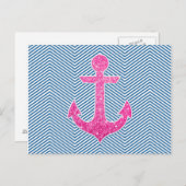 Carte Postale chevron bleu parties scintillant rose (Devant / Derrière)