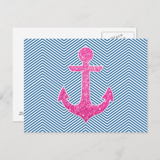 Carte Postale chevron bleu parties scintillant rose (Devant / Derrière)