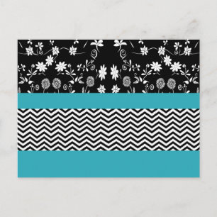 Carte Postale chevron floral bleu