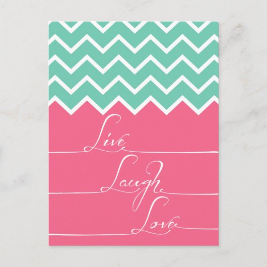 Carte Postale chevron rose et vert/live, rire, amour (Devant)