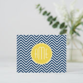 Carte Postale Chevrons bleu marine avec Monogramme jaune personn (Debout devant)