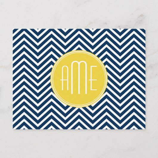 Carte Postale Chevrons bleu marine avec Monogramme jaune personn (Devant)