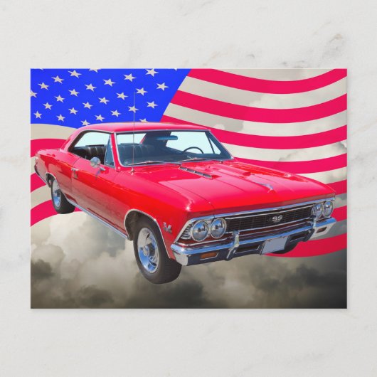 Carte Postale Chevy Chevelle SS 396 avec drapeau américain (Devant)