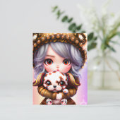 Carte Postale Chibi Adorable petite fille habillée en hiver (Debout devant)