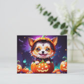 Carte Postale Chibi Anime Style Chien d'Halloween (Debout devant)