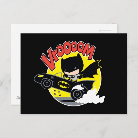 Carte Postale Chibi Batman Dans Le Batmobile (Devant / Derrière)