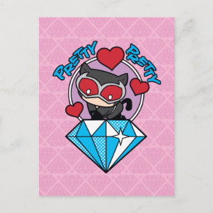 Carte Postale Chibi Catwoman assise Sur Le Grand Diamant