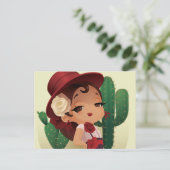 Carte Postale Chibi flamenco en espagnol casquette et cactus (Debout devant)