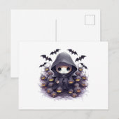 Carte Postale Chibi Grim Reaper Halloween - Fantaisie sombre ado (Devant / Derrière)
