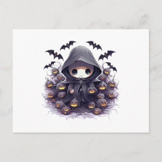 Carte Postale Chibi Grim Reaper Halloween - Fantaisie sombre ado (Devant)