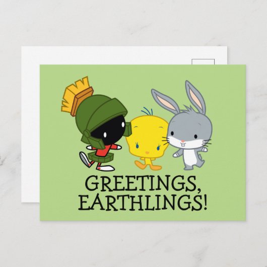 Carte Postale Chibi MARVIN THE MARTIAN™, TWEETY™ & BUGS BUNNY™ (Devant / Derrière)