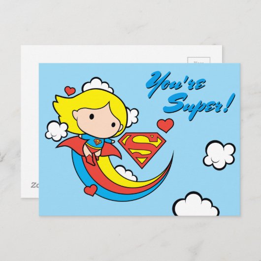 Carte Postale Chibi Supergirl volant arc-en-ciel (Devant / Derrière)