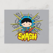 Carte Postale Chibi Superman Frappant À Travers Un Mur De Brique (Devant)