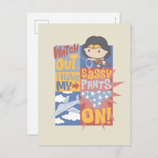 Carte Postale Chibi Wonder Woman | J'Ai Mes Pantalons Sassy En T (Devant / Derrière)