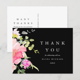 Carte Postale Chic Aquarelle Baby shower Floral Merci noir