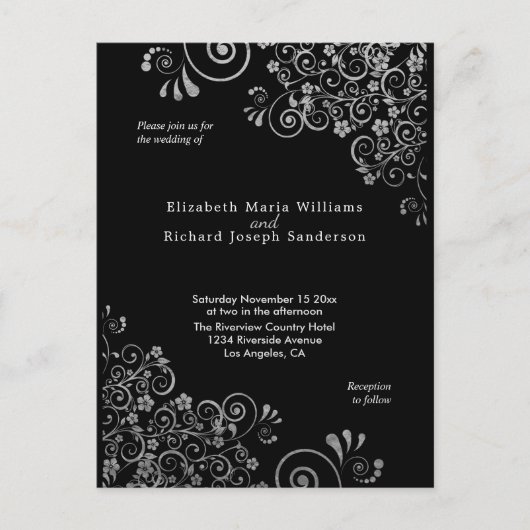 Carte Postale Chic black Gray Wedding Invite RSVP l Site web (Devant)