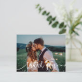 Carte Postale Chic blanc calligraphie Mariage photo Merci (Debout devant)
