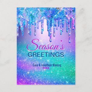 Carte Postale Chic bleu ombre paillettes gouttes Noël nouvel an