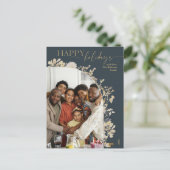 Carte Postale Chic Blue Gold Joyeux vacances Photo (Debout devant)