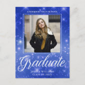 Carte Postale Chic Blue Sparkle Graduate Photo Graduate (Devant)