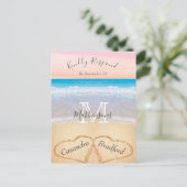 Carte Postale Chic Blush Coeurs Rose Sand Beach Wedding RSVP (Debout devant)
