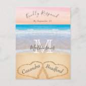 Carte Postale Chic Blush Coeurs Rose Sand Beach Wedding RSVP (Devant)