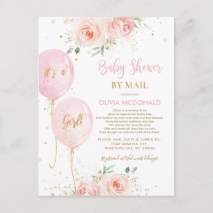 Carte Postale Chic Blush Floral Balloons Baby shower par courrie