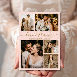 Carte Postale Chic Blush Love et Merci Mariage Merci<br><div class="desc">Elégant, minimaliste or et rose vif Mariage de script 5 Photo Collage Merci carte postale. Modèle carte de remerciements mariage moderne avec cinq (5) photos à l'avant et une (1) photo à l'arrière. Avec le texte "Amour et merci" dans une tourbillonnant police de script de typographie lettrée en or sur...</div>