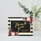Carte Postale Chic Bourgogne Floral or noir Merci Mariage (Debout devant)