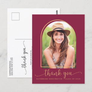 Carte Postale Chic Bourgogne Gold Photo Merci de graduation