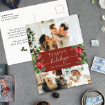 Carte postale Chic Bourgogne Rouge Botanique Photo<br><div class="desc">Cette collection présente des fleurs rouges aquarelles,  des baies et de la verdure hivernale avec une typographie moderne et élégante,  avec un motif botanique d'hiver.</div>