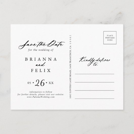 Carte Postale Chic Calligraphy Elegant Enregistrer la date (Dos)