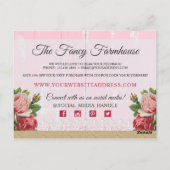 Carte Postale Chic Chic Bois Rustique Rose Rose Floral Merci (Dos)