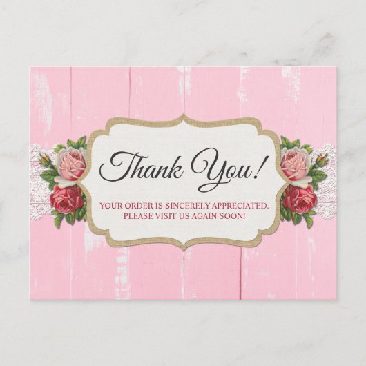 Carte Postale Chic Chic Bois Rustique Rose Rose Floral Merci (Devant)
