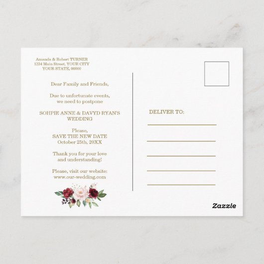 Carte Postale Chic Chic Changer Notre Date Mariage Fleurs Bourgo (Dos)