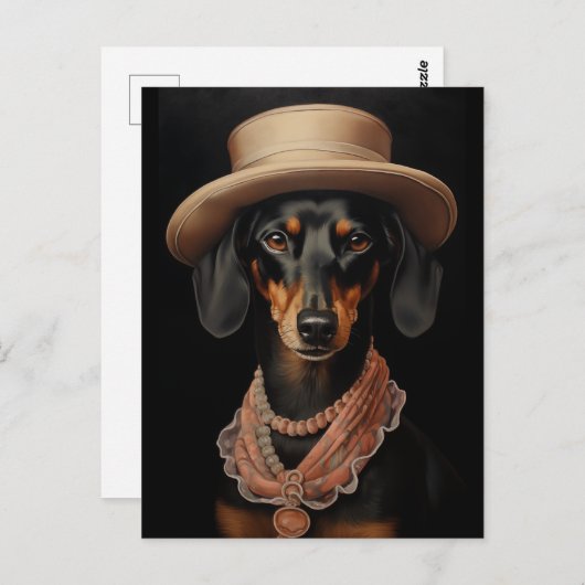 Carte Postale Chic Dachshund Avec Casquette Crème (Devant / Derrière)