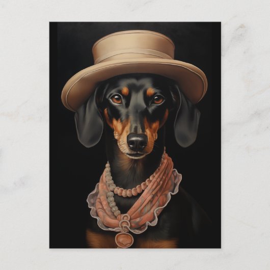 Carte Postale Chic Dachshund Avec Casquette Crème (Devant)