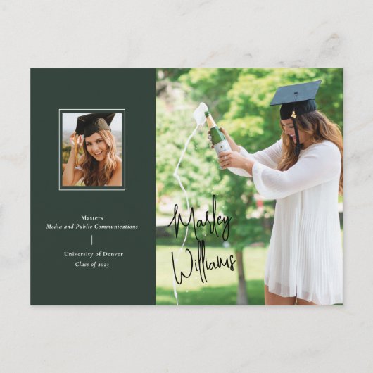 Carte Postale Chic Dark Green Signature Faire-part de graduation (Devant)