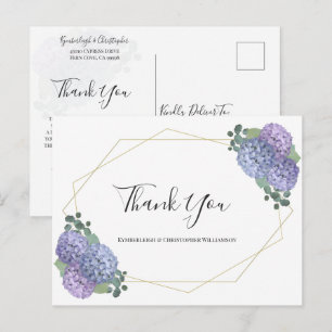 Carte Postale Chic Dusty Blue Floral Merci Mariage géométrique