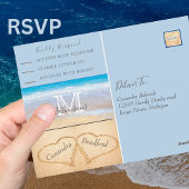 Carte Postale Chic Dusty Blue Hearts Sand Beach Wedding RSVP