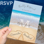 Carte Postale Chic Dusty Blue Hearts Sand Beach Wedding RSVP
