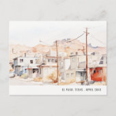 Carte Postale Chic El Paso Texas Paysage Urbain Aquarelle Voyage (Devant)