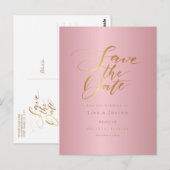 Carte Postale Chic Élégant Rose Gold Script Faire-Part de Date (Devant / Derrière)