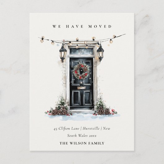 Carte Postale Chic Festive Winter Front Door We have Moved (Devant)