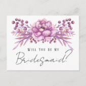 Carte Postale Chic Floral Violet Serez-Vous Ma Serveuse D'Épouse (Devant)