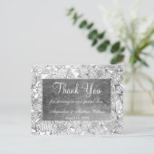 Carte Postale Chic glamour blanc faux argent floral Merci (Debout devant)